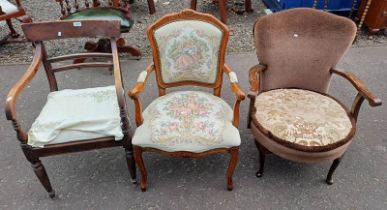 19TH CENTURY MAHOGANY OPEN ARMCHAIR ON TURNED SUPPORTS,