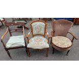 19TH CENTURY MAHOGANY OPEN ARMCHAIR ON TURNED SUPPORTS,