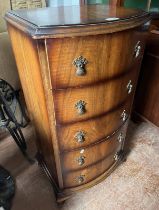 20TH CENTURY WALNUT BOW FRONT CHEST OF 5 DRAWERS,