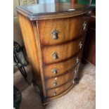 20TH CENTURY WALNUT BOW FRONT CHEST OF 5 DRAWERS,