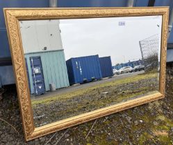 GILT FRAMED RECTANGULAR OVERMANTLE MIRROR WITH BEVELLED EDGE,