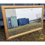 GILT FRAMED RECTANGULAR OVERMANTLE MIRROR WITH BEVELLED EDGE,