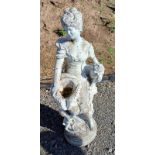 RECONSTITUTED STONE GARDEN FIGURE OF MOTHER WITH CHILDREN.