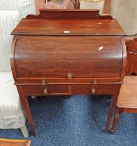 LATE 19TH CENTURY MAHOGANY CYLINDER BUREAU OPENING TO FITTED INTERIOR WITH PULL-OUT WRITING SLOPE 2