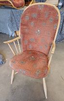 ERCOL BLONDE BEECH WINDSOR ARMCHAIR ON TAPERED SUPPORTS