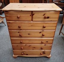 PINE CHEST OF 2 SHORT OVER 5 LONG GRADUATED DRAWERS - 107 CM TALL