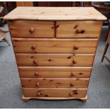 PINE CHEST OF 2 SHORT OVER 5 LONG GRADUATED DRAWERS - 107 CM TALL