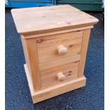 PINE 2 DRAWER BEDSIDE CHEST ON PLINTH BASE