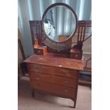 20TH CENTURY MAHOGANY DRESSING CHEST WITH SWING OVAL MIRROR & 2 FRIEZE DRAWERS OVER BASE WITH 3