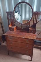 20TH CENTURY MAHOGANY DRESSING CHEST WITH SWING OVAL MIRROR & 2 FRIEZE DRAWERS OVER BASE WITH 3