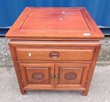 CHINESE HARDWOOD BEDSIDE CABINET WITH SINGLE DRAWER OVER 2 PANEL DOORS