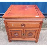 CHINESE HARDWOOD BEDSIDE CABINET WITH SINGLE DRAWER OVER 2 PANEL DOORS