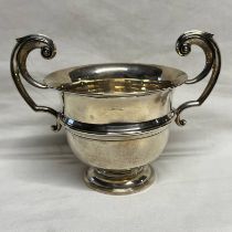 SILVER 2-HANDLED PEDESTAL BOWL,