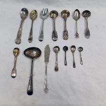 SELECTION OF VARIOUS SILVER TEASPOONS, CONDIMENT SPOONS,