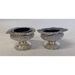 GEORGE III SILVER PEDESTAL SALT WITH BLUE GLASS LINER BY ABSTINANDO KING,