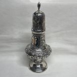 LARGE SILVER SUGAR CASTER WITH EMBOSSED DECORATION BY WILLIAM MAMMATT & SON,