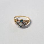 19TH CENTURY GOLD, PEARL, & DIAMOND EMERALD SET RING,