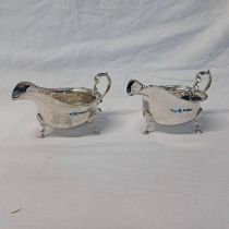 PAIR SILVER SAUCE BOATS ON HOOF FEET,