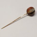 GOLD PLATED AGATE BALL STICK PIN Condition Report: Overall good condition - no
