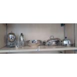 SELECTION OF SILVER PLATED WARE INCLUDING EGG CODDLER, LIDDED ENTREE DISH ON 4 SUPPORTS,