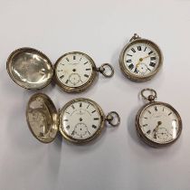 4 SILVER POCKETWATCHES, 1 WATCH SIGNED I G GROVES,