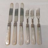 3 SILVER AND MOTHER OF PEARL FORKS & 3 SILVER & MOTHER OF PEARL KNIVES,