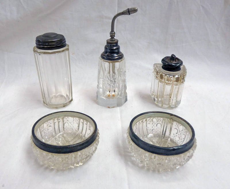 2 SILVER RIMMED CUT GLASS SALTS BIRMINGHAM 1906,