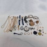SELECTION OF COSTUME JEWELLERY INCLUDING WATCHES, PASTE PEARL NECKLACES,