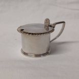 GEORGE III SILVER DRUM MUSTARD POT WITH BLUE GLASS LINER,