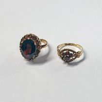 2 X 9CT GOLD GARNET SET RINGS - 8.