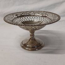 SILVER PEDESTAL COMPORT WITH PIERCED DECORATION, SHEFFIELD 1912,