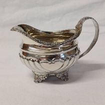 GEORGE III SILVER CREAM JUG ON 4 SCROLL SUPPORTS BY WILLIAM HUNTER,