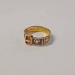 VICTORIAN 15CT GOLD SEED PEARL BUCKLE RING INSCRIBED IN MEMORY AGNES MARY 14/1/1893 10/9/1894 -
