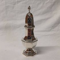 SILVER OCTAGONAL SUGAR CASTER , BIRMINGHAM 1907 - 18.