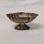 SILVER PEDESTAL DISH WITH PIERCED AND EMBOSSED DECORATION,