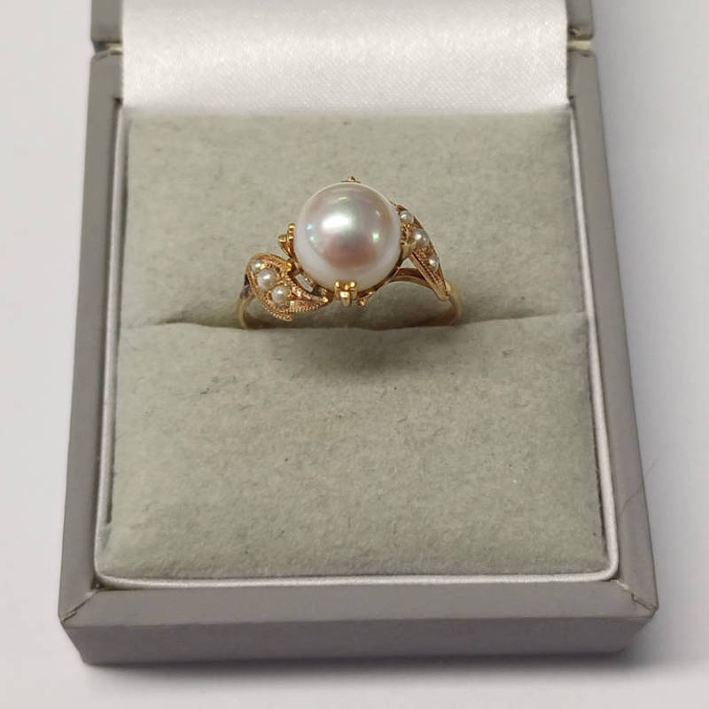 18K GOLD PEARL & SEED PEARL SET RING - 2.