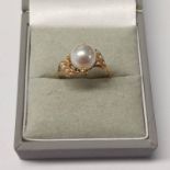 18K GOLD PEARL & SEED PEARL SET RING - 2.