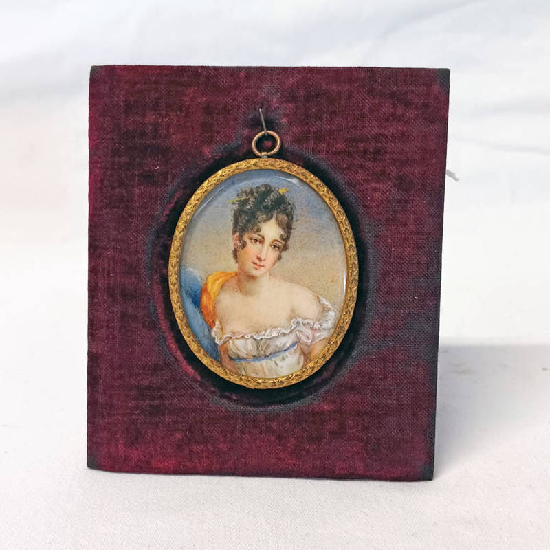 MANNER OF FRANCOIS GERARD JULIETTE RECANIER UNSIGNED FRAMED PORTRAIT MINIATURE 5.6 X 4.