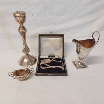 CASED SILVER CHRISTENING SET OF SPOON & PUSHER WITH NURSERY RHYME DECORATIONS IN FITTED CASE,