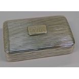 GEORGE III SILVER SNUFF BOX WITH RIBBED DECORATION & GILT INTERIOR BY THOMAS WILLMORE,