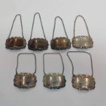 SET OF 4 SILVER GIN, WHISKY, BRANDY & SHERRY LABELS, SHEFFIELD 1975 & 3 OTHER SILVER , PORT,