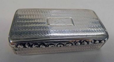 WILLIAM IV SILVER SNUFF BOX WITH FLORAL THUMB PIECE & GILT INTERIOR,