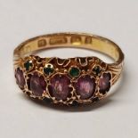 LATE 19TH CENTURY 15CT GOLD GARNET & GREEN STONE SET RING, BIRMINGHAM 1873 - 2.