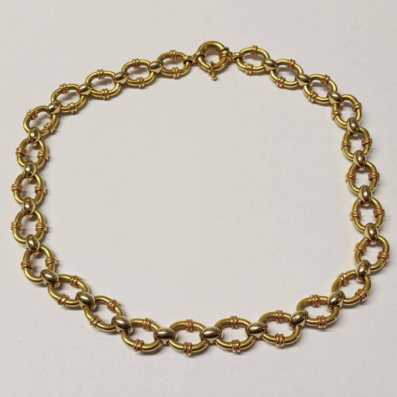 18CT GOLD FANCY LINK CHAIN NECKLACE - 44CM LONG, 55.