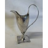 GEORGIAN SILVER CREAM JUG WITH FOLIATE SWAG DECORATION ON SQUARE BASE, LONDON 1788 - 14.