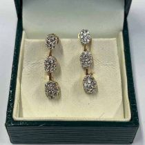 PAIR OF DIAMOND CLUSTER DROP EARRINGS, THE DIAMONDS VERY APPROX 0.