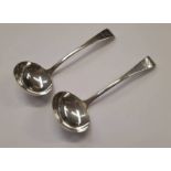 PAIR OF GEORGE III SILVER OLD ENGLISH PATTERN SAUCE LADLES BY WILLIAM CHAWNER,