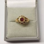 GOLD RUBY & DIAMOND CLUSTER RING - 3.