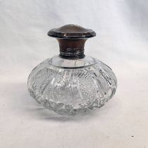 SILVER TOPPED CUT GLASS SCENT BOTTLE,