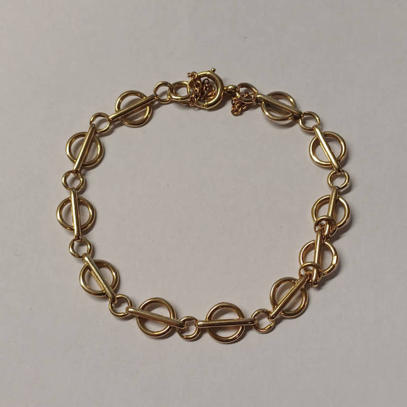 9CT GOLD FANCY LINK BRACELET, LENGTH 19CM , WEIGHT 8.